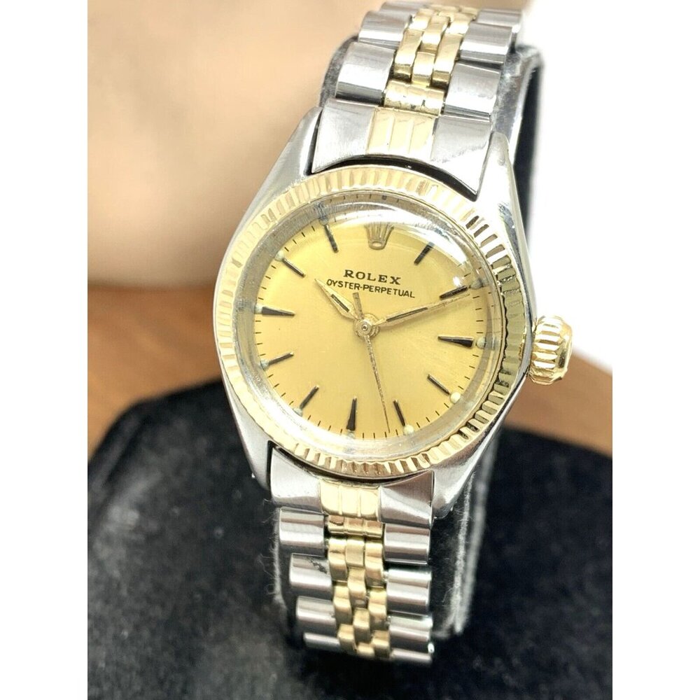Rolex Oyster Perpetual Womens Watch 6619 Vintage Swiss Automatic 14k Gold Steel